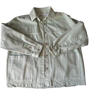 Zara Light Green 100% Cotton Denim Jacket